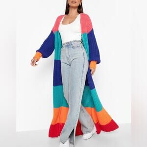 Boohoo Colorful Women's Long Cardigan Sweater